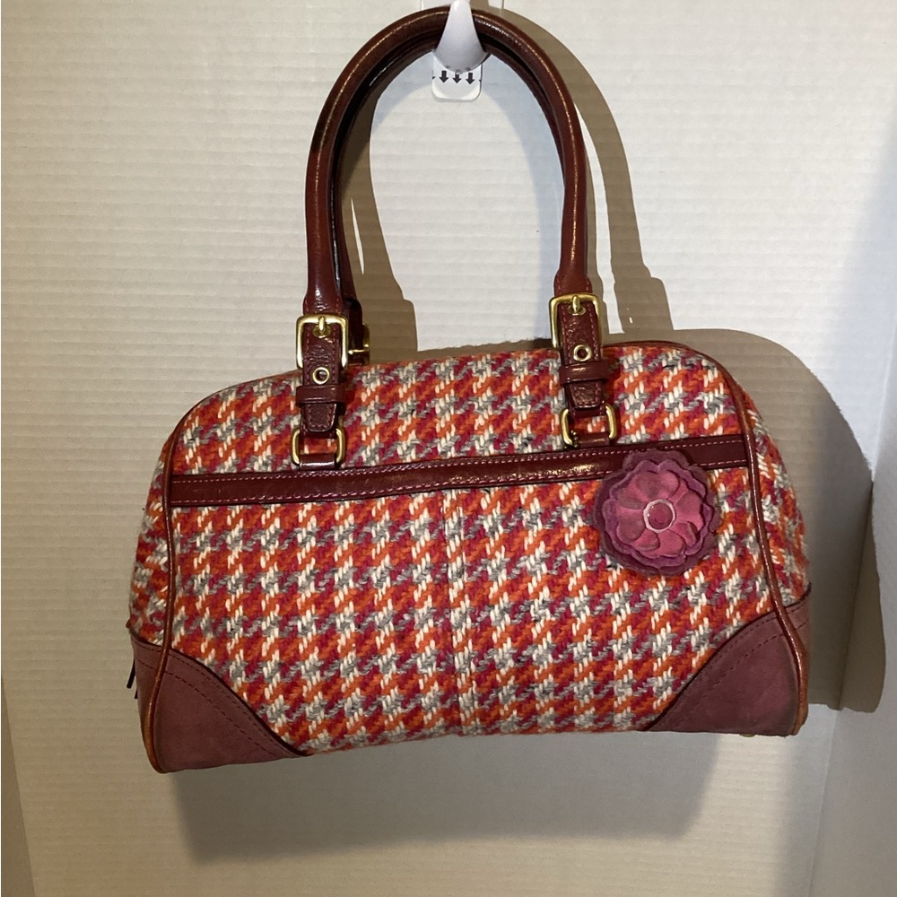 COPY - Coach Limited Edition Hamptons Pink Houndstooth Tweed Satchel Boston Bag